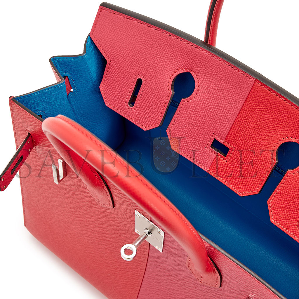 HERMÈS MASTER BIRKIN 25 EPSOM IN ULTRA PINK AND HEART RED WITH FLORIDA BLUE INTERIOR AND SILVER BUCKLE H028367CC02 (25*18*13cm)